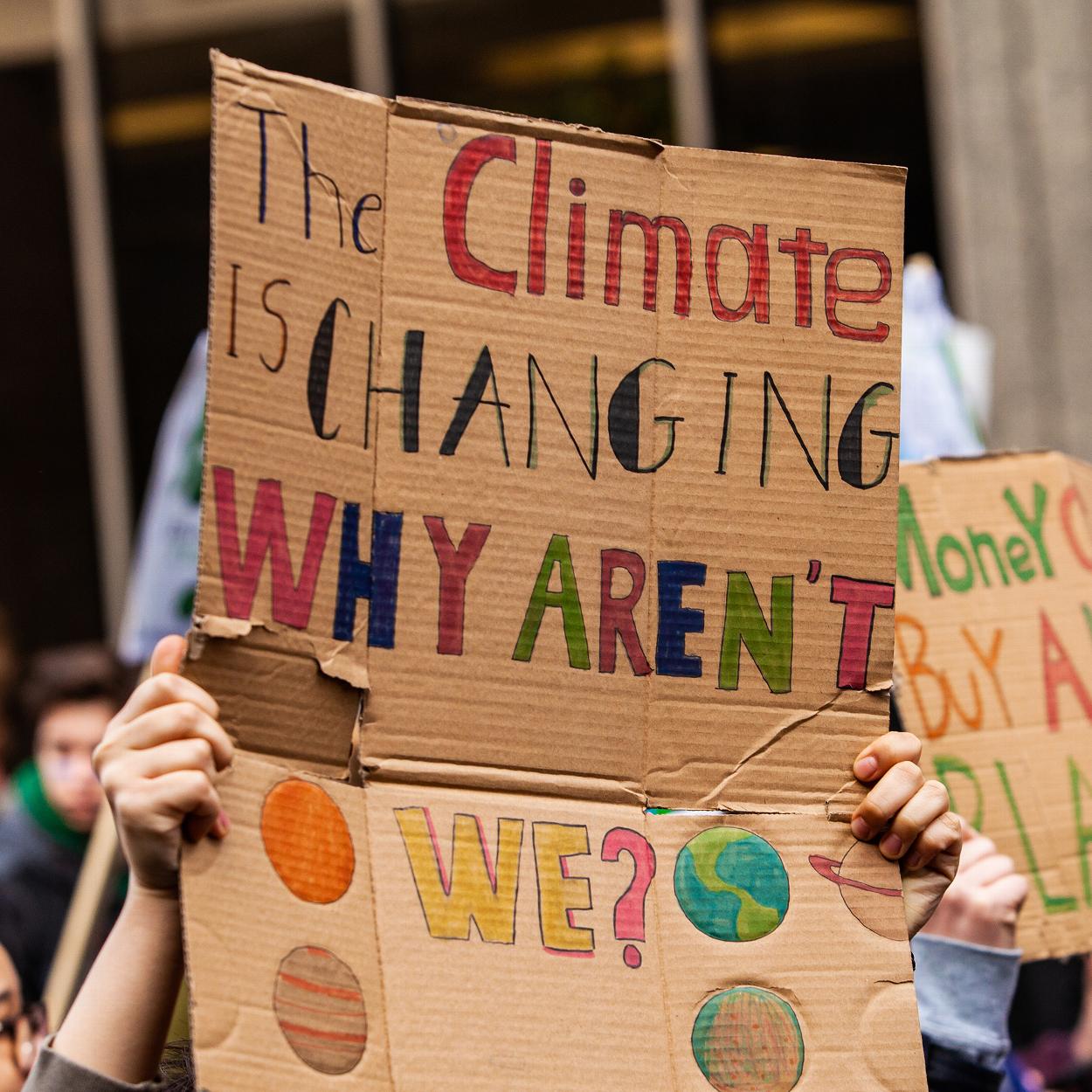 Climate activism protest board